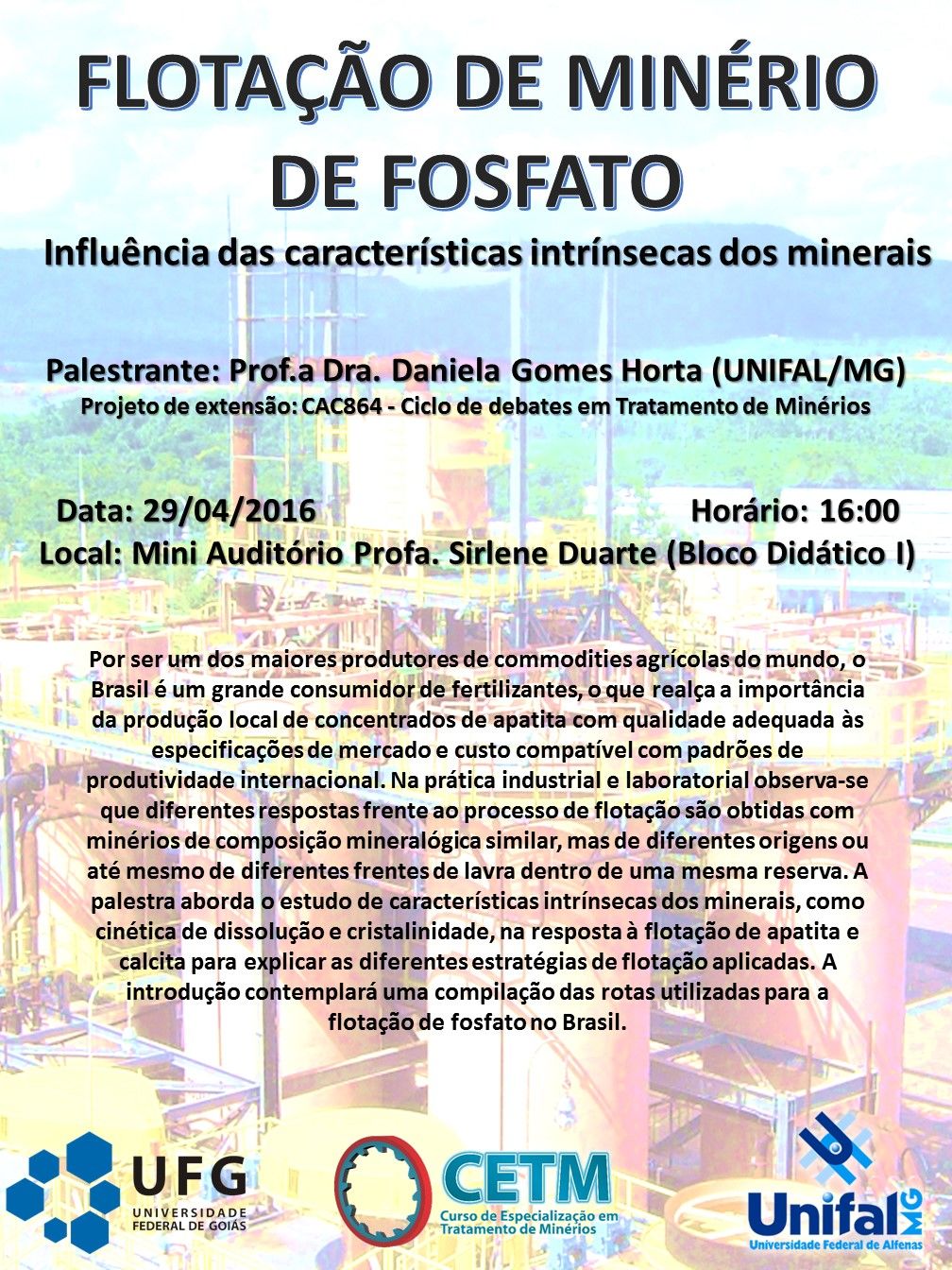 palestra Flotação de minério de fosfato influência das características intrínsecas dos minerais