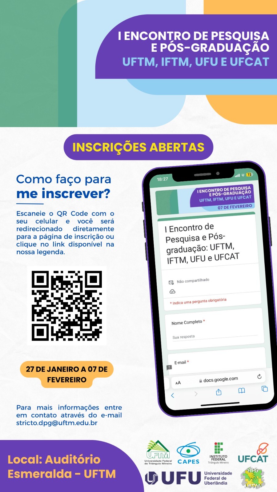 Inscrições Abertas - I Encontro de Pesquisa e Pós-Graduação