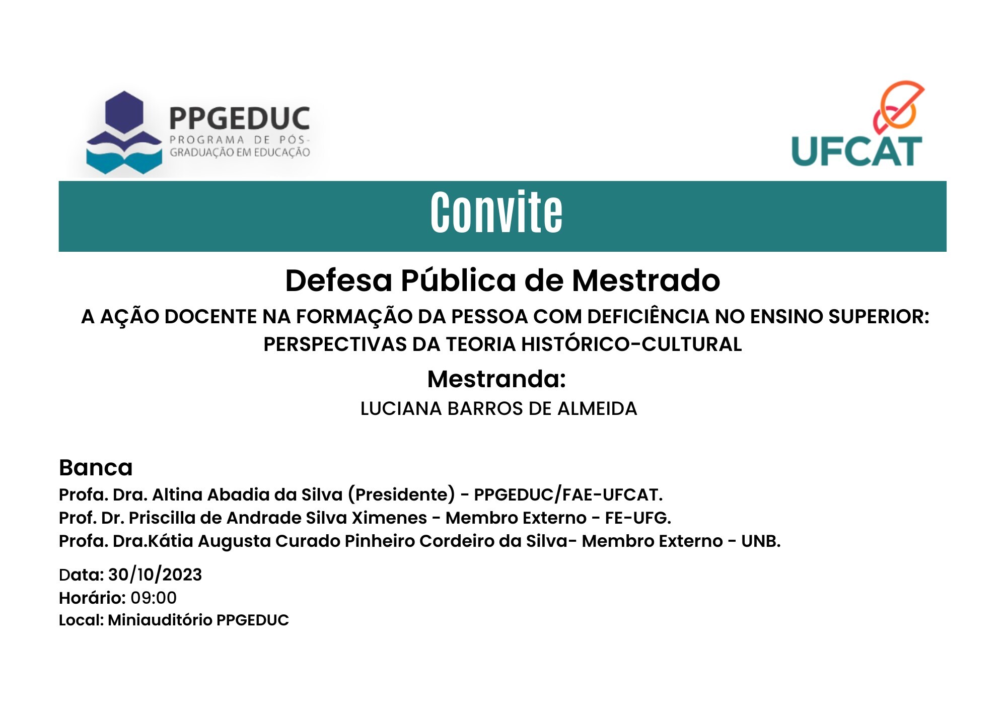 CONVITE DEFESA DE DISSERTAÇÃO LUCIANA BARROS DE ALMEIDA