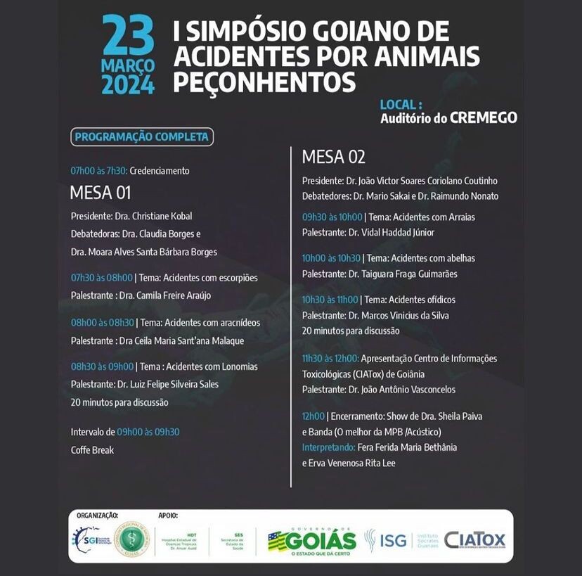 programação do I Simpósio Goiano de acidentes por animais peçonhentos 