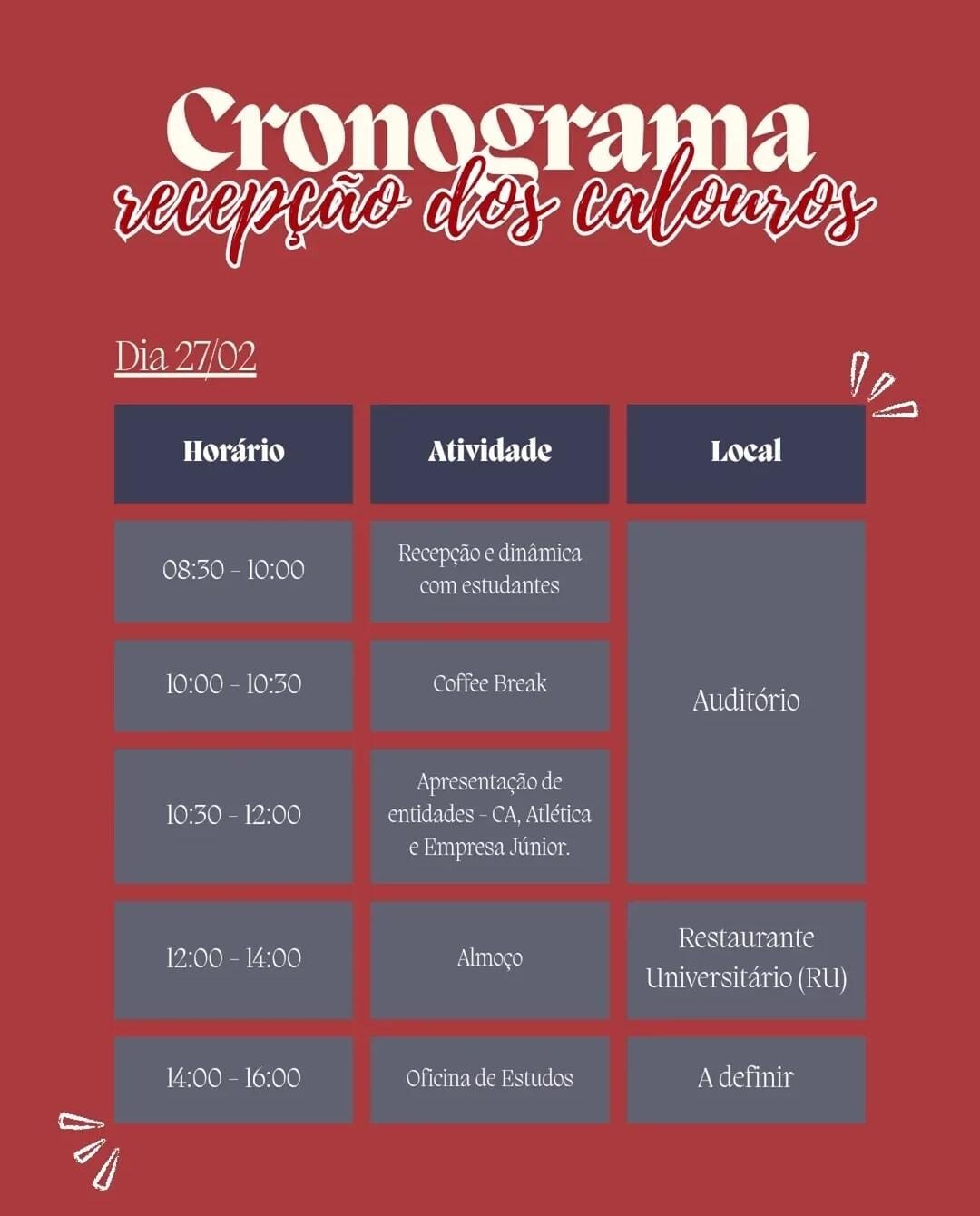 cronograma acolhida