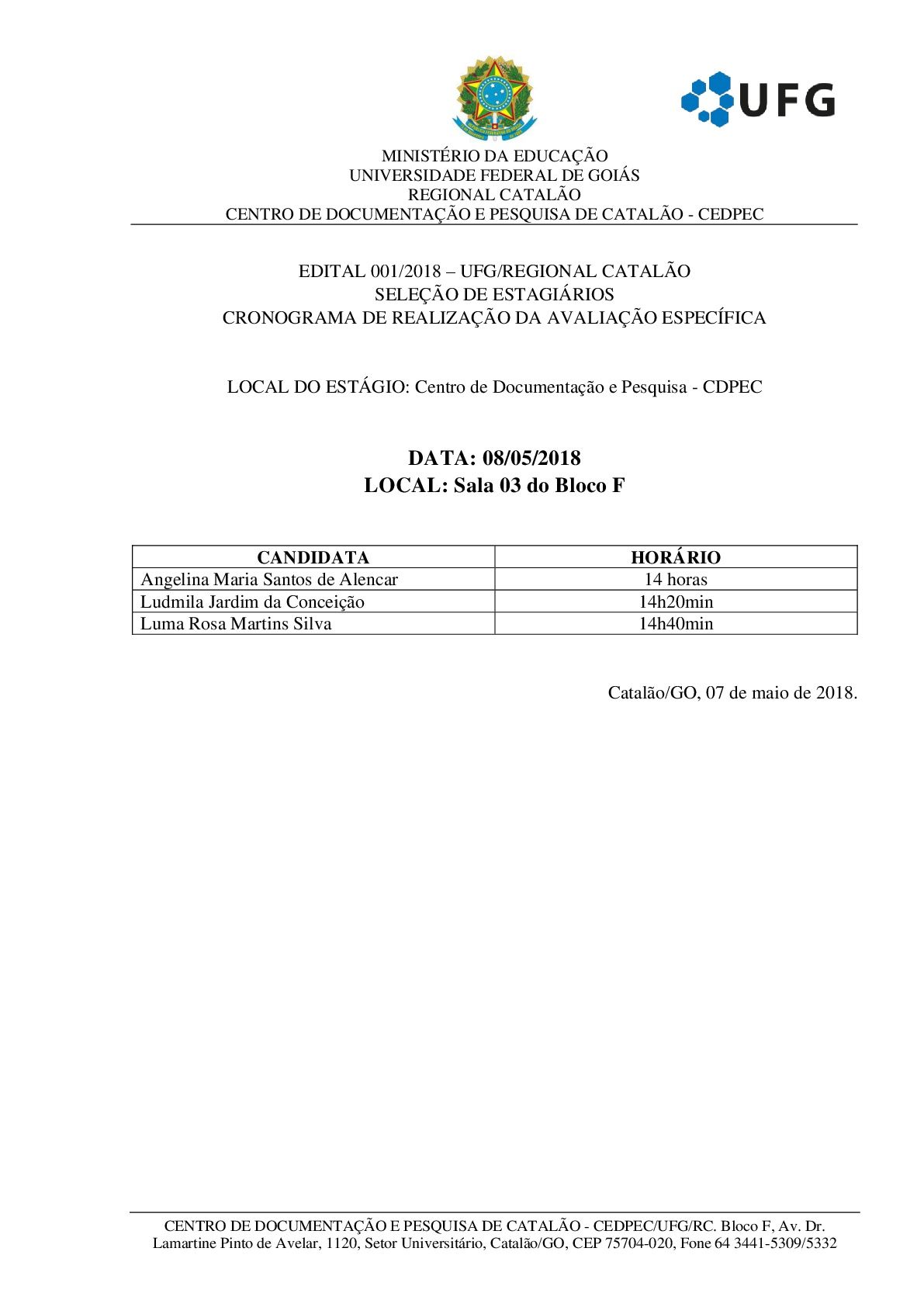 Cronograma do CDPEC