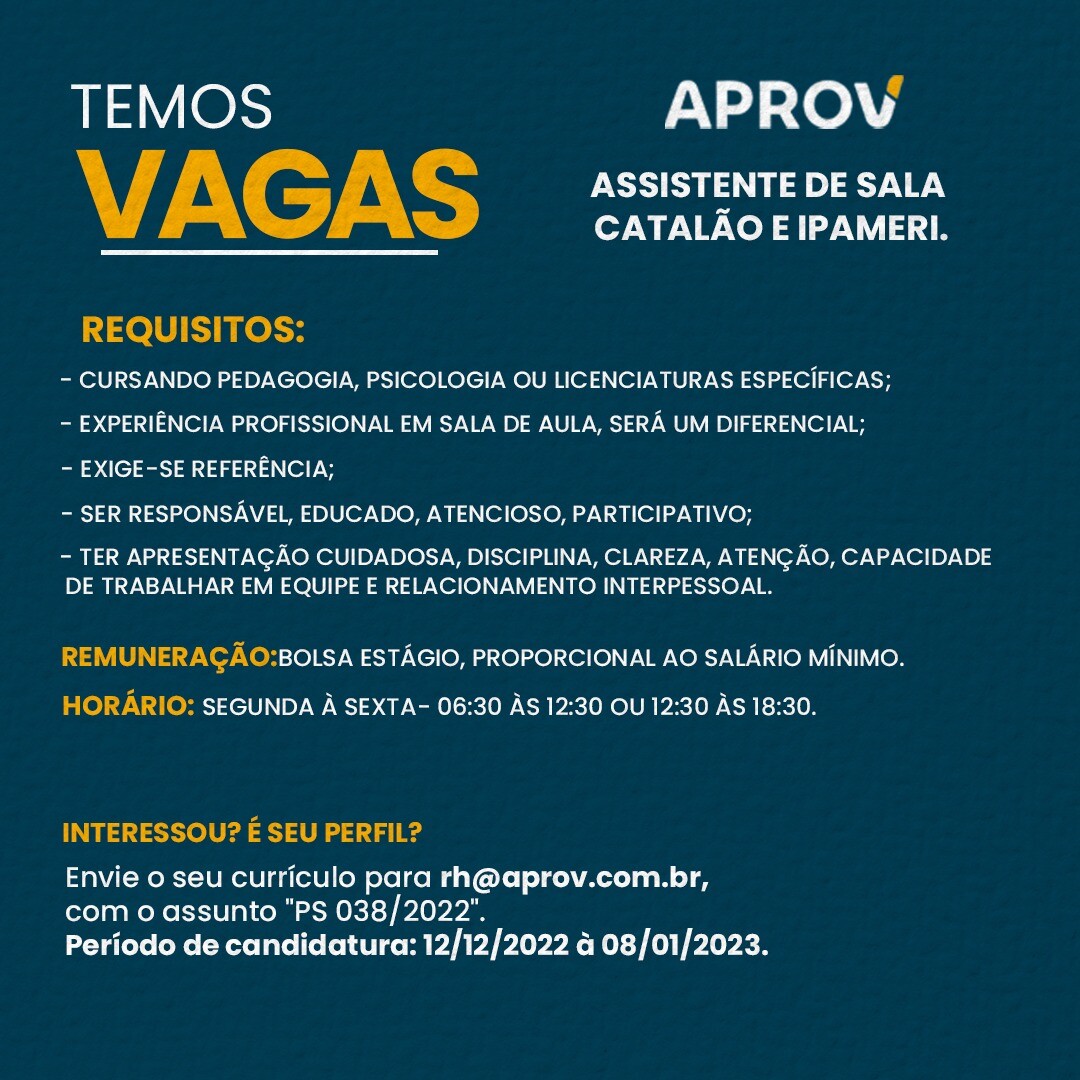 Vaga APROV Catalão e Ipameri
