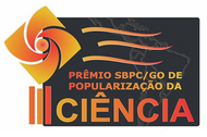 O banner institucional divulga as inscrições abertas para o "Prêmio SBPC Goiás de Popularização da Ciência 2026", destacando o título em letras brancas e amarelas. O fundo combina tons de azul e roxo com grafismos que lembram constelações, além de ícones circulares que ilustram áreas como biologia, tecnologia e astronomia. Na parte inferior, estão dispostas as marcas das organizações realizadoras e apoiadoras, incluindo a SBPC, a UFG e a Fapeg.