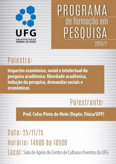 Cartaz Programa de Formação em Pesquisa novembro