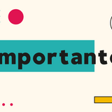 O banner apresenta a palavra "importante" escrita em letras pretas minúsculas, com o início em destaque sobre uma faixa azul-turquesa. O fundo bege claro é decorado com elementos gráficos coloridos, como pontos, um círculo rosa, um alvo com uma flecha e uma escada de blocos. O design utiliza um estilo lúdico e minimalista para sinalizar um anúncio ou informação de relevância de forma visualmente organizada.
