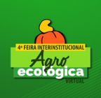 Identidade visual da 4ª Edição da Feira Virtual. Fundo verde. Logo da feira, com um caju e a escrita "4ª Feira Interinstitucional Agroecológica Virtual"