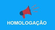 Imagem com fundo azul, megafone da cor rosa e escrito "homologação" em branco