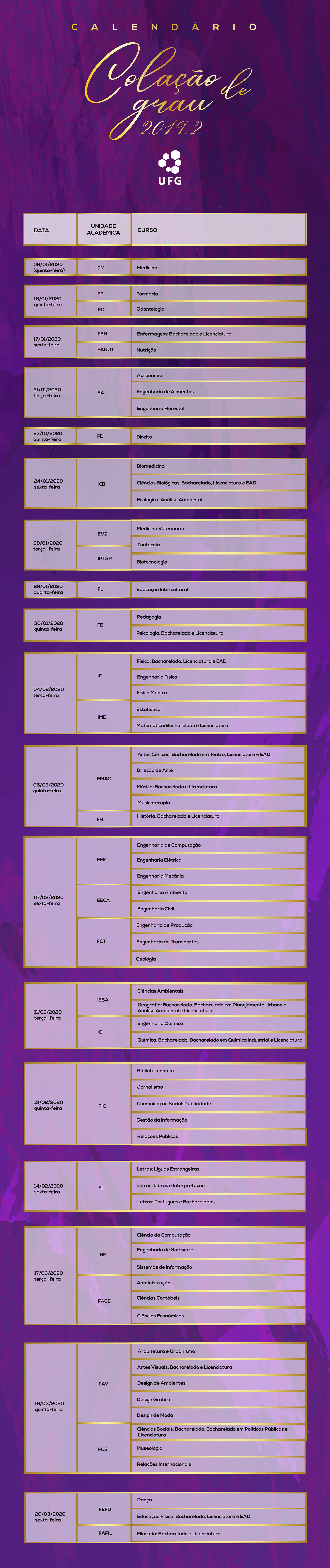 Colacao de grau UFG 2019_2 Calendario