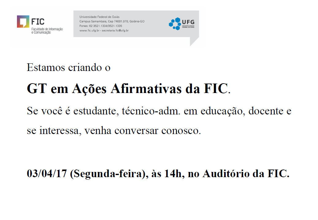 GT Ações Afirmativas da FIC