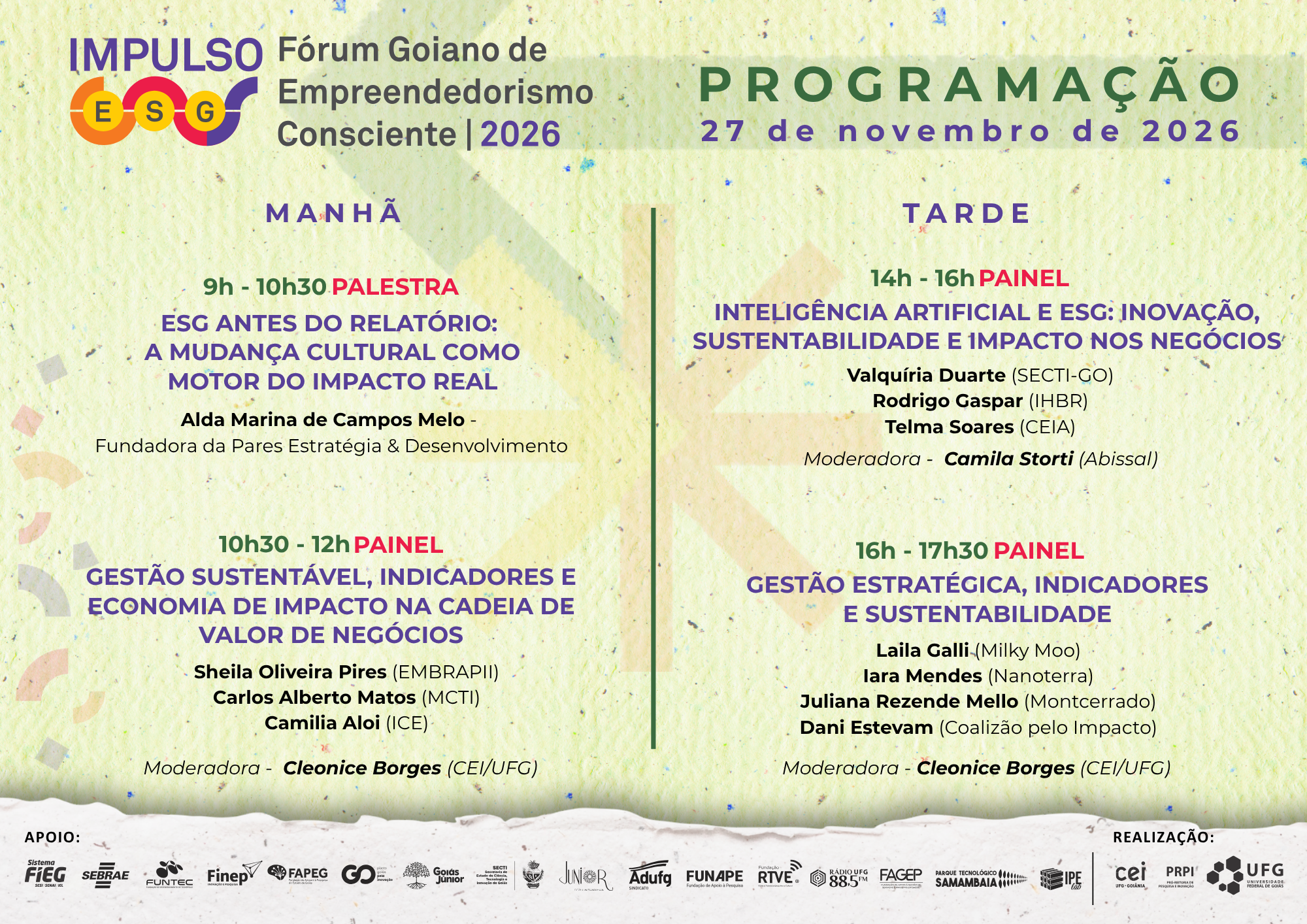 Programação oficial do Impulso ESG 2026 em imagem, com as atividades de 27 de novembro e as marcas de realização e apoio.