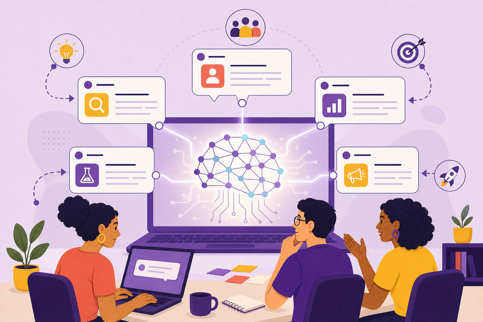 Equipe utiliza Inteligência Artificial para investigar clientes, comparar alternativas, testar um protótipo e preparar uma apresentação