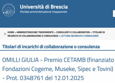 Giulia Omilli - Premio CETAMB (finanziato Fondazioni Cogeme, Museke, Sipec e Tovini)