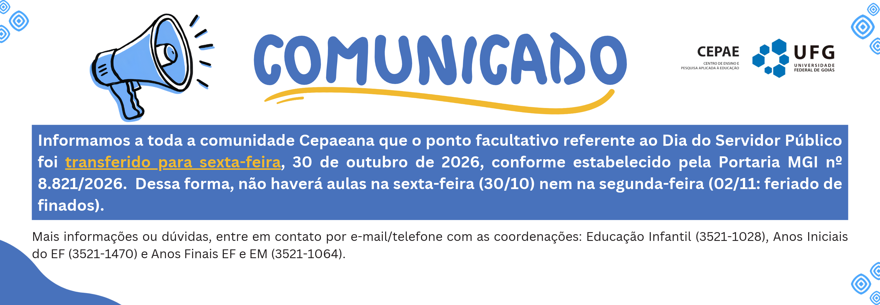 banner feriado do servidor público e finados 2026