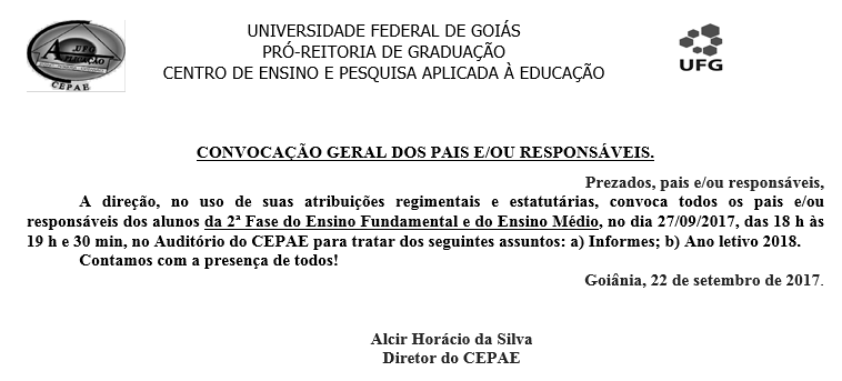 Comunicado da Direção - Reunião com os Pais 2ª Fase