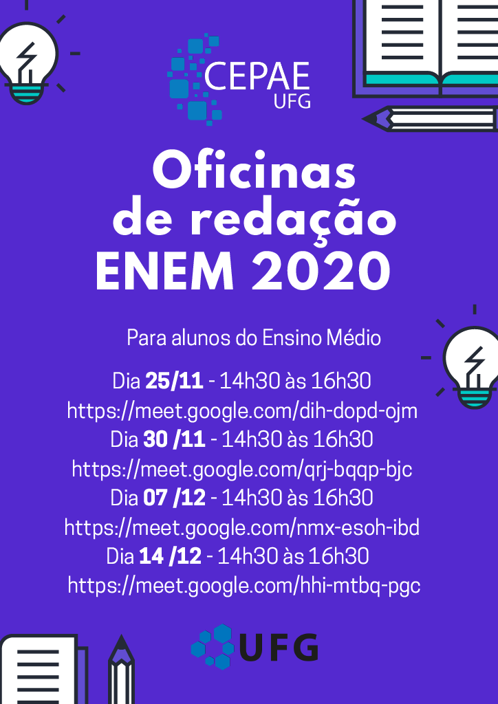 Oficinas de redação ENEM 2020 Abaixo estão dias e horários