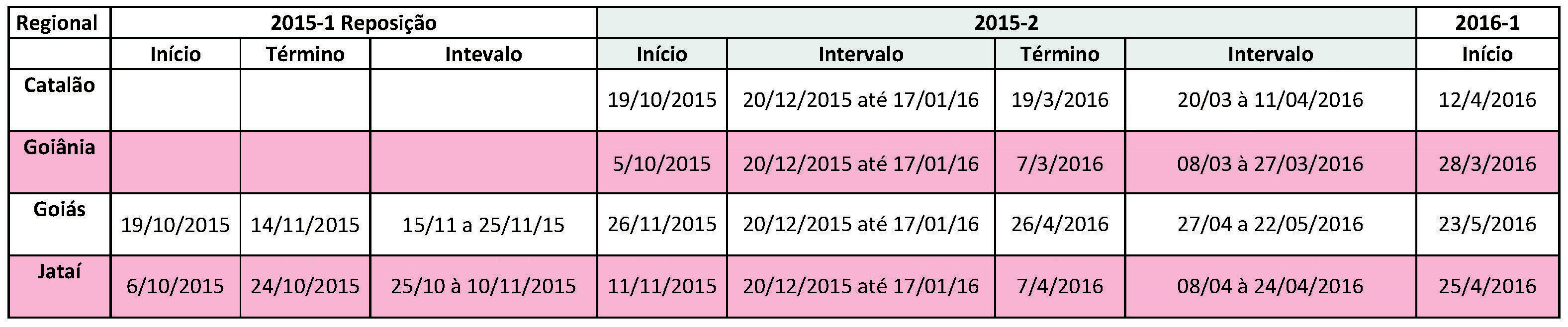 Calendário de reposição
