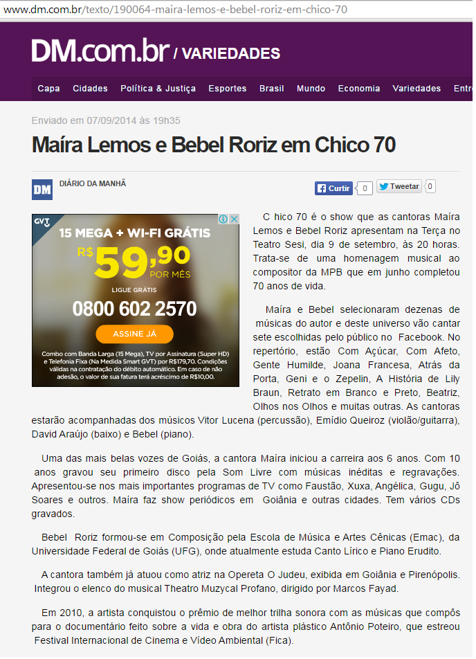 Míria Lemos e Bebel Roriz em Chico 70