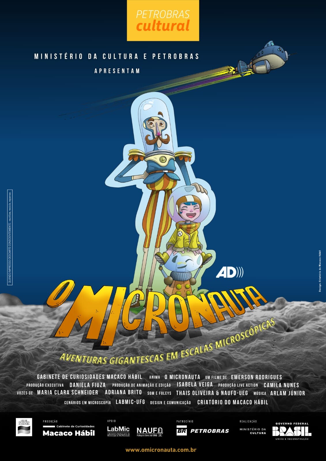 É com grande alegria que convido você para assistir o lançamento do curta "O micronauto", será no dia 30/06 no canal do youtube @micronauta. É um curta voltado para o público infantil (adultos também podem assistir 🤭) com cenários a partir de imagens de microscopia eletrônica de varredura, registradas aqui no LabMic".Para mais informações @o_micronauto. Segue uma amostrinha dessa aventura entre as galáxias.