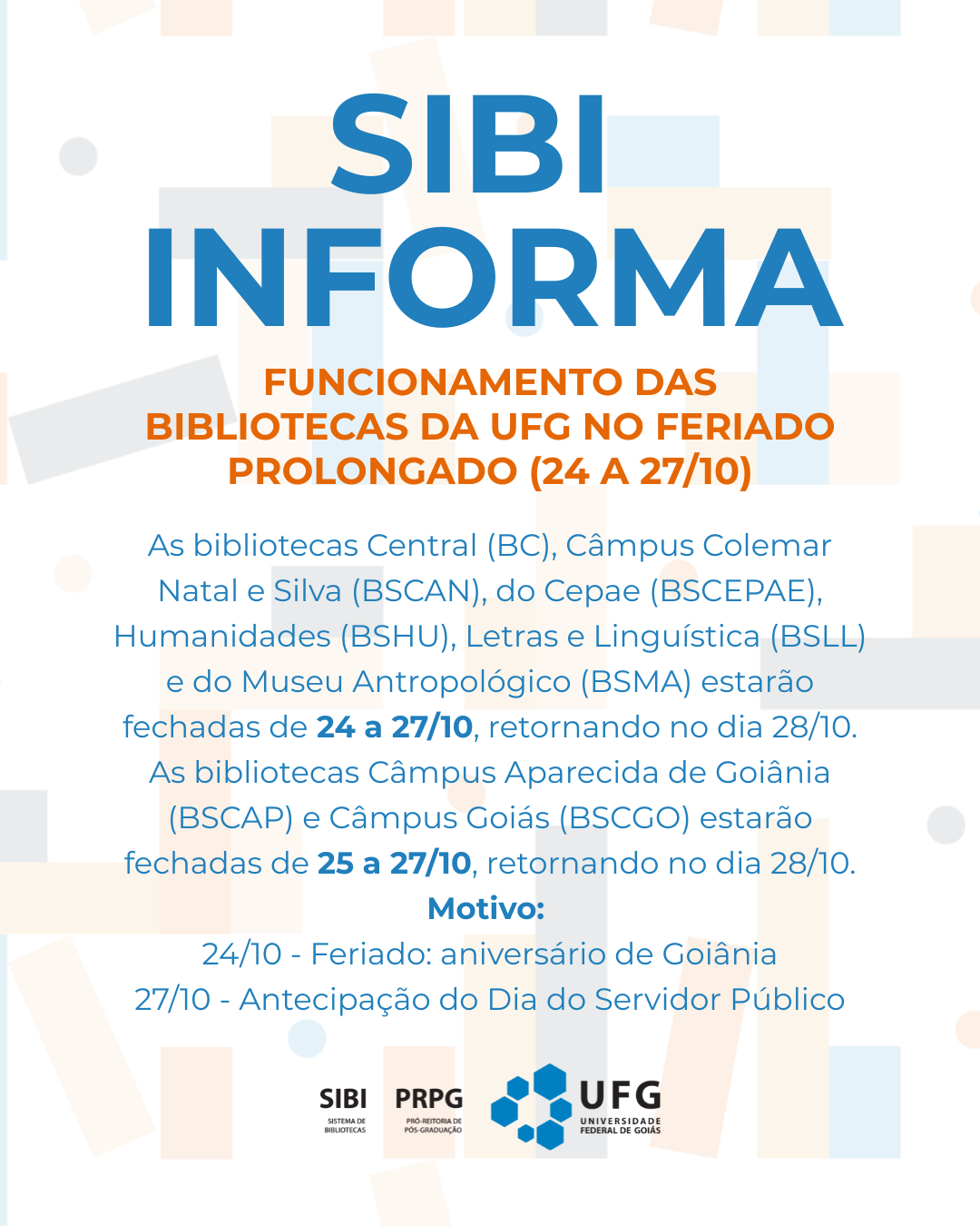 Funcionamento feriado prolongado 24/10