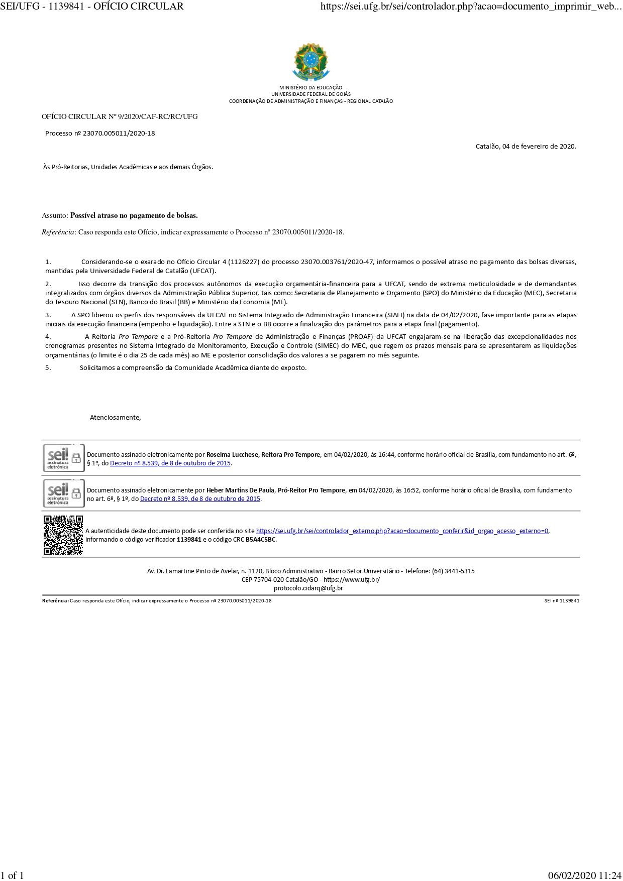 Possível atraso no pagamento de bolsas.