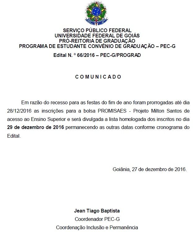 Comunicado de prorrogação imagem