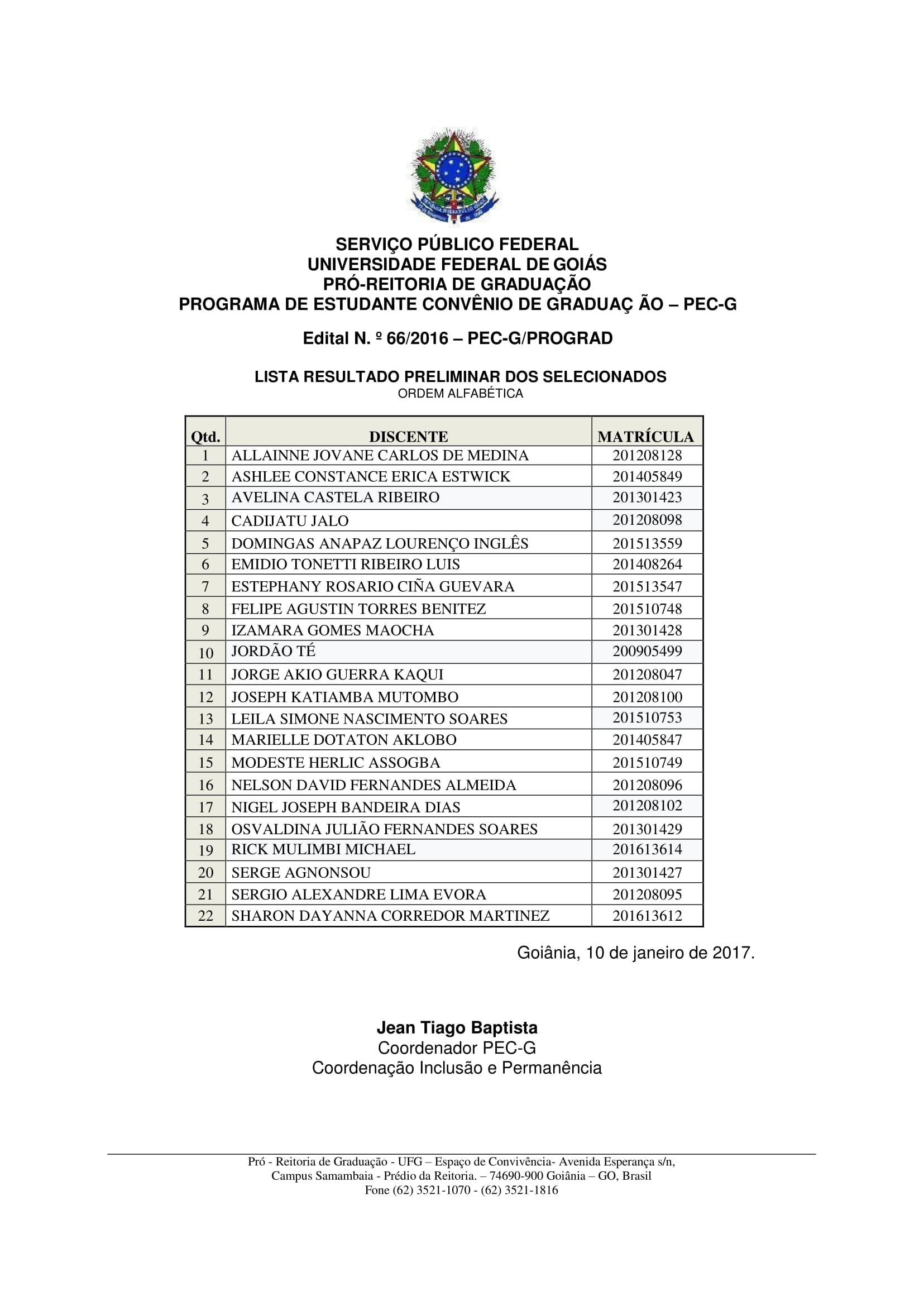 Resultado Preliminar DOS INSCRITOS PECG-1
