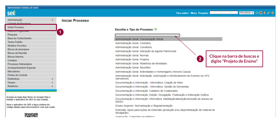 Tutorial Projetos de Ensino_autuando o processo_TELA 1