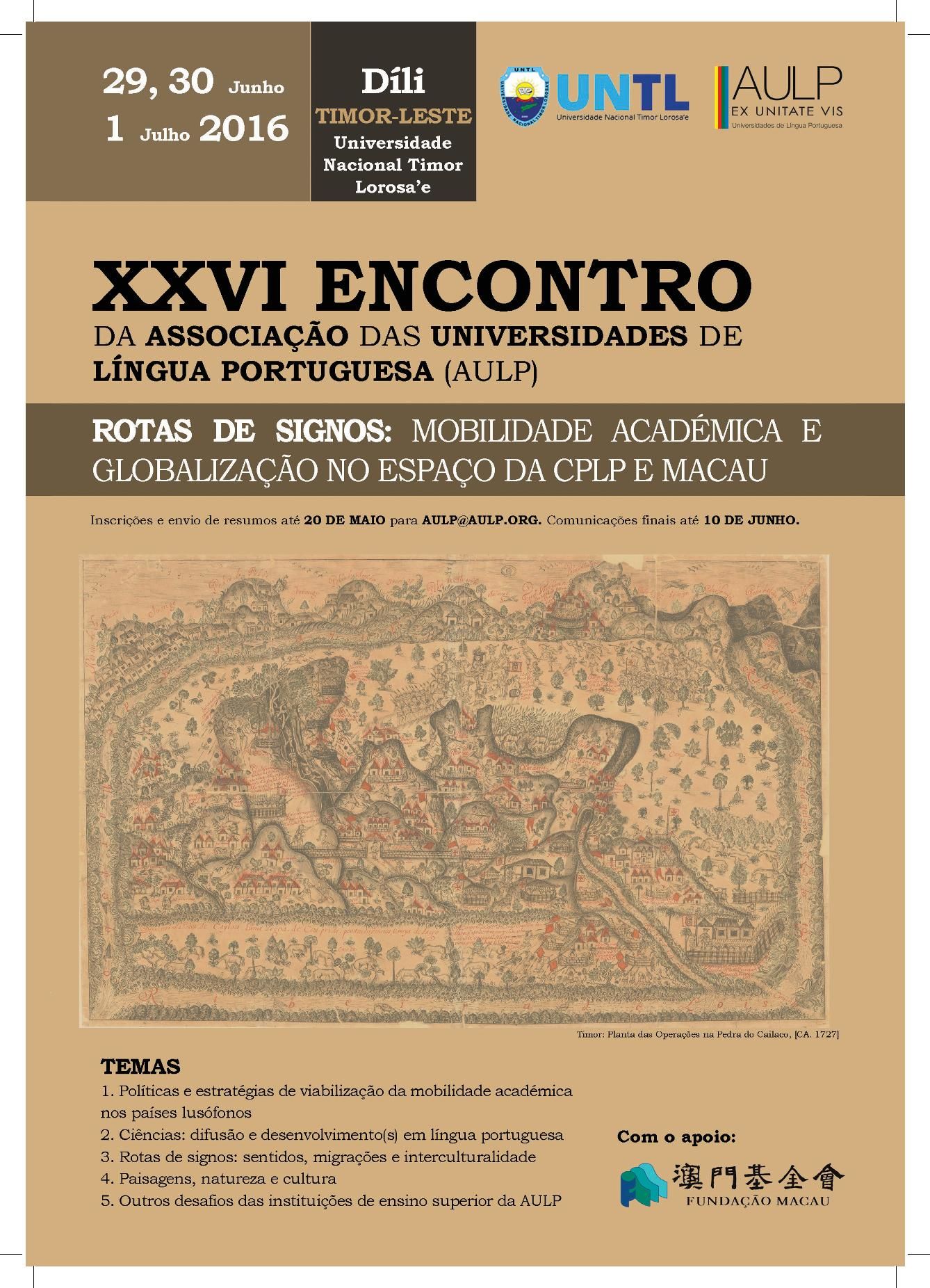 Datas/Comunicação - XXV Encontro AULP - DÍLI – UNTL 