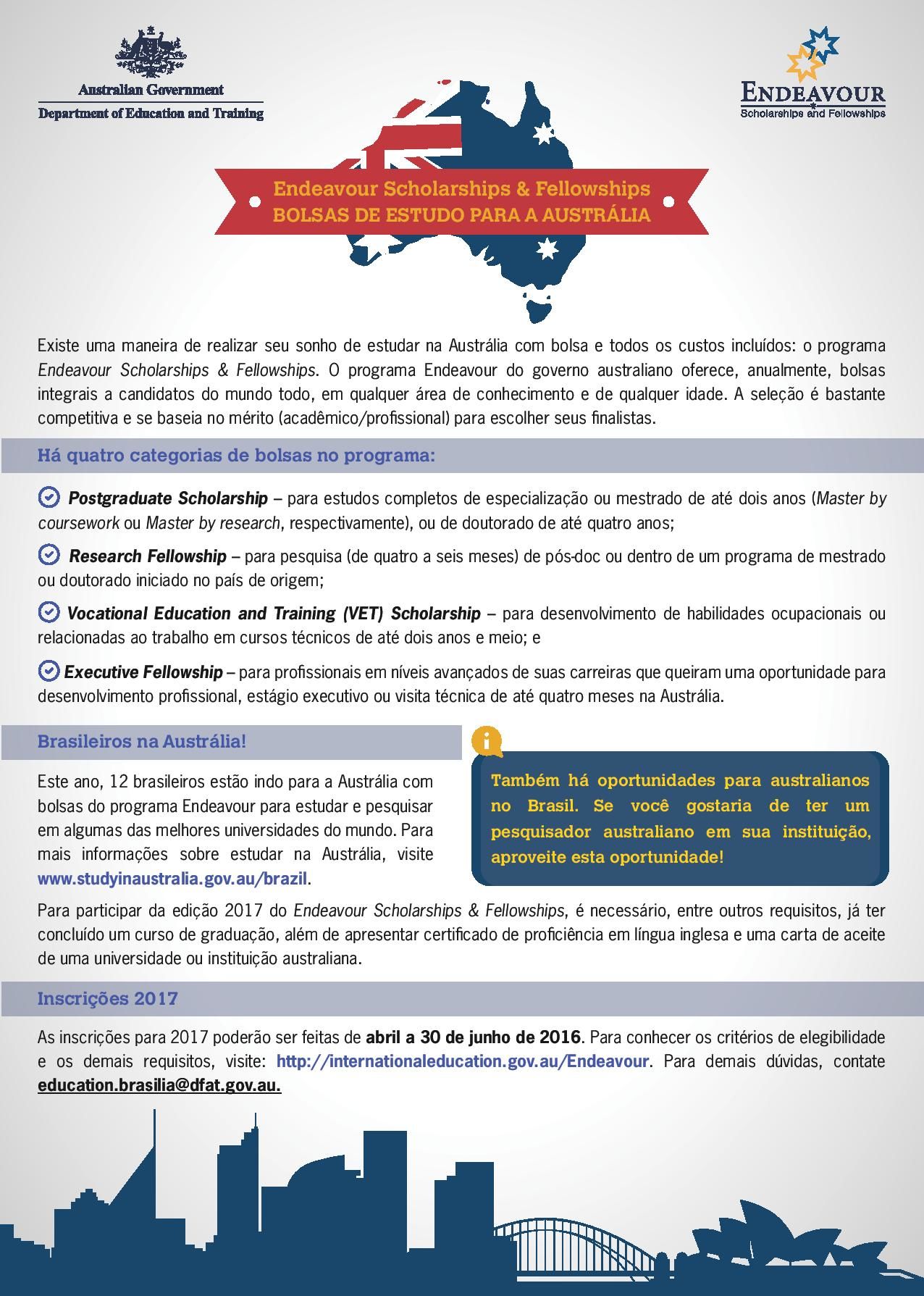 Endeavour Scholarships and Fellowships - Bolsa para Autrália