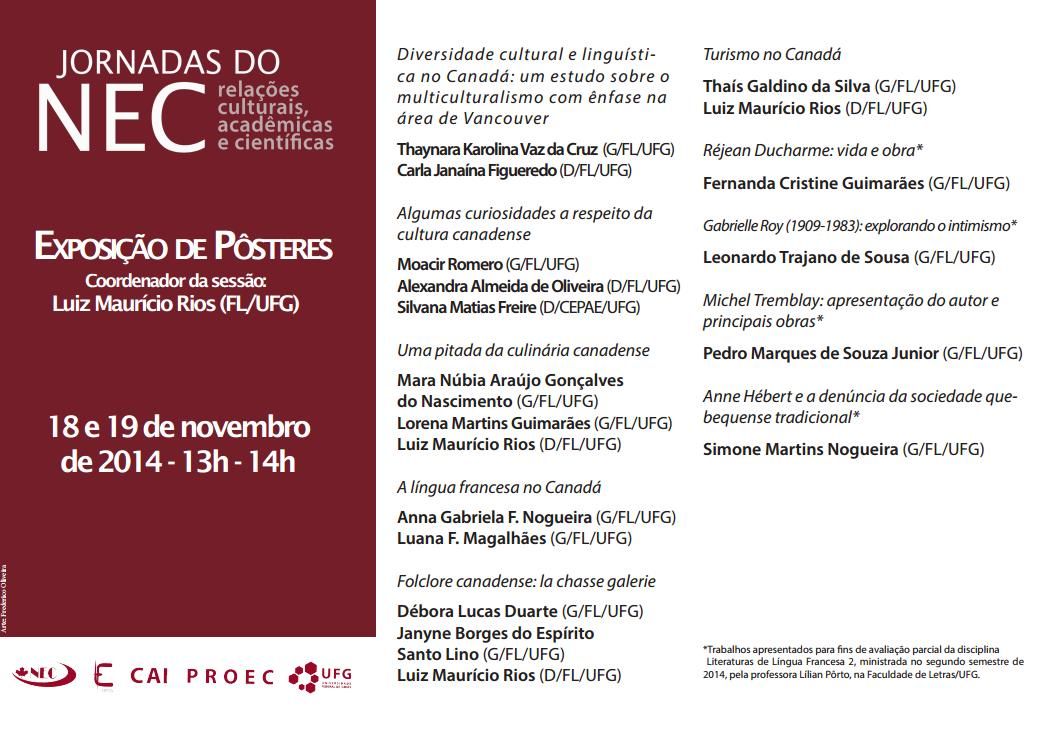 Programação Jornadas NEC Posteres