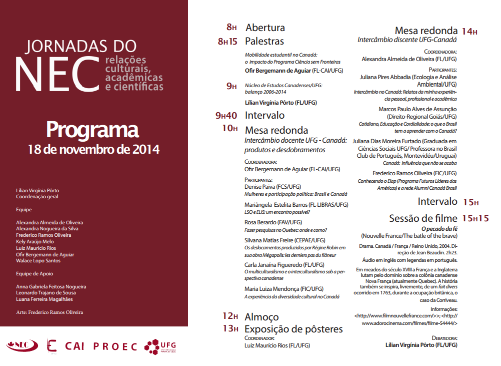 Programação Jornadas NEC dia 18