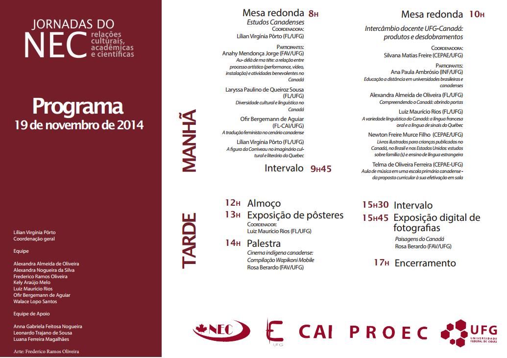 Programação Jornadas NEC dia 19