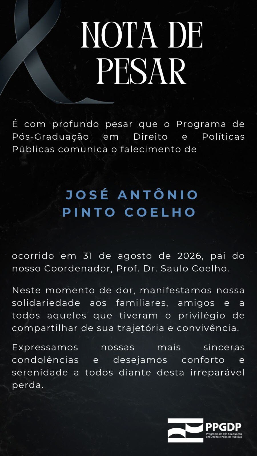 Nota de pesar - José Antônio Pinto Coelho