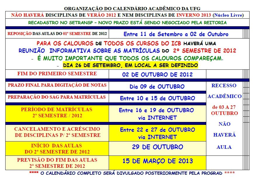 calendário reposição